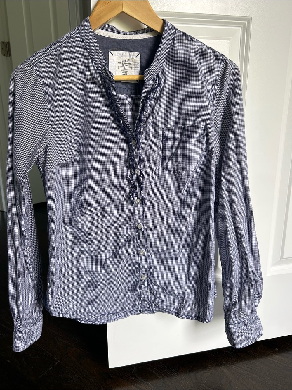 H&M Navy and White Micro-Check Button Down Shirt